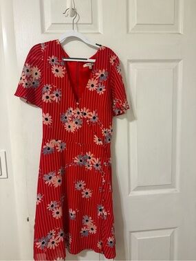 Madewell Red Floral Midi Dress with Pink & Blue Blooms